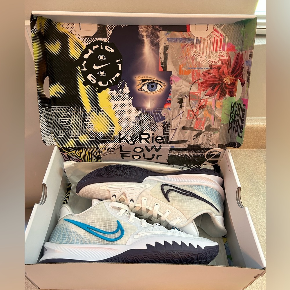 NEW! SOLD OUT KYRIE LOW 4 White/Laser Blue-Dark Raisin Size 10